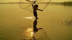 HD slow motion:Local lifestyles of fisherman working in the morning sunrise. Stock Footage