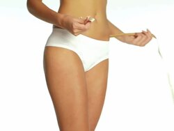 Woman measuring waist thumbs-up Stock Footage