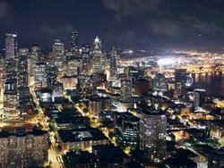 Seattle Skyline at night Stock Footage