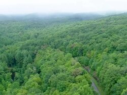 WS AERIAL View of forest, farms and low clouds / Virginia, United States Stock Footage
