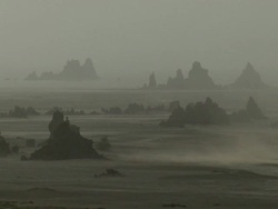WS interesting twister turning in desert with tops of rock / Djibouti ( Abe Lake), Djibouti Stock Footage