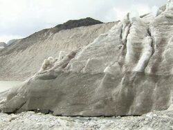 Ice formation with small stream on Huayna Potosi glacier in Andes region of Bolivia Stock Footage