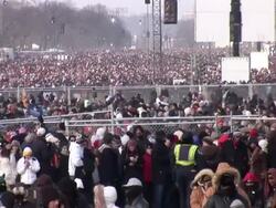 January 20, 2009 HA WS ZO Crowd on the National Mall at the inauguration of Barack Obama / Washington DC / AUDIO Stock Footage