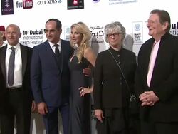 Navid Negahban and Fred Schepisi attend the 'Words and Pictures' Red Carpet at Madinat Jumeirah Stock Footage