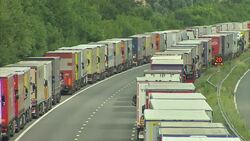 Lorries queueing on the M20 in Kent during Operation Stack News Clip