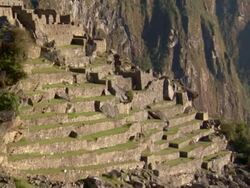 Scenic shots of structures and the garden terraces of Machu Picchu Stock Footage
