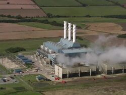 Aerial power station on Humber estuary / Lincolnshire, England Stock Footage