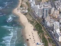 Aerial coastline at Bat Yam, Israel Stock Footage