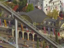 MS AERIAL ZI Shot of entrance to largest theme park / Rust, Baden Wurttemberg, Germany Stock Footage