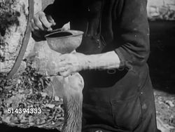 1950: BEAULIEU: DORDOGNE VALLEY: VS Female peasant worker force-feeding goose (gavaging) w/ funnel, putting food & pouring liquid, stroking throat, goose walking away after feeding. France, country, foie gras, fatty liver, gavage, fattening, fowl Instructional Video