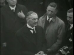 Neville Chamberlain declares peace with Hitler Stock Footage
