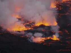 CU Shot of Fiery Nyiragongo lava lake / Goma, Virunga National Park, Democratic Republic of the Congo Stock Footage