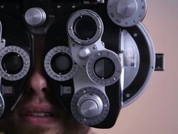 Eye exam at the opthalmologist Stock Footage