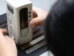 measure on left way of sample with Color Meter Stock Footage