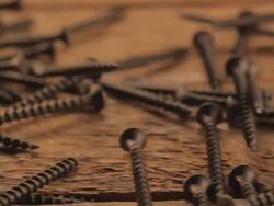 CU PAN Crew being power screwing into wood / Los Angeles, California, United States Stock Footage