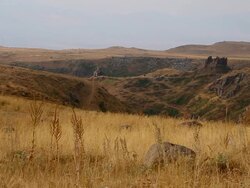 Amberd castle, view of the castle and Vahramashen church Stock Footage