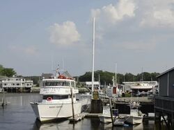 MS View of boats standing at small port / Kennebunkport, Vermont, United States Stock Footage