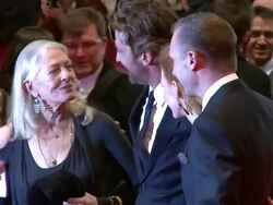 Vanessa Redgrave, Gerard Butler, Jessica Chastain & Ralph Fiennes at the Coriolanus Premiere: 61st Berlin International Film Festival at Berlin . (Footage by WireImage Video/GettyImages) Stock Footage
