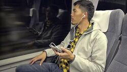A Man using smartphone in train Stock Footage