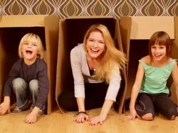 fun with cardboard boxes Stock Footage