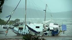 Cyclone Debbie Aftermath Yacht Washed Ashore Stock Footage