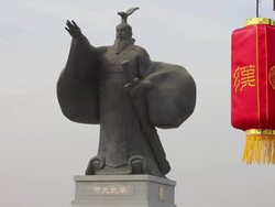 MS Statue of Emperor Wu of Han Dynasty and red lantern/xian,shaanxi,China Stock Footage