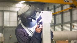 4K DOLLY : Argon welding in manufacturing Stock Footage