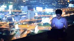 Young business man using laptop Online shopping with smart phone Stock Footage