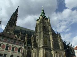 MS View of Dark clouds flowing over st. vitus cathedral  / Prague, Hlavni mesto Praha, Czech Republic Stock Footage