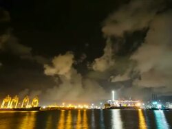 Shipyard working loading Container cargo at Night Stock Footage