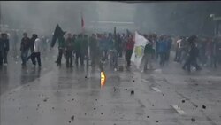 AP pictures of protesters demonstrating over fuel increase News Clip