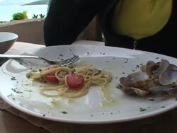 Italian food: eating mediterranean spaghetti Stock Footage