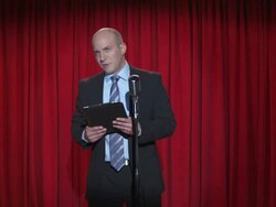 HD: Comedian In Suit Using Digital Tablet Stock Footage