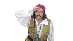 Pirate looking away with hand to forehead. Stock Footage