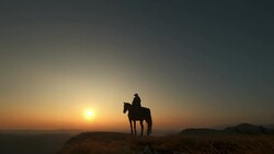 HD: Riding Horse On The Ridge At Sunset Stock Footage