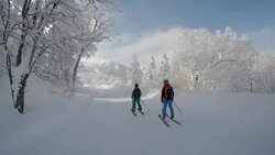 POV of friends skiing together.  - Slow Motion Stock Footage