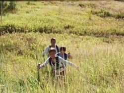 father and children hiking Stock Footage