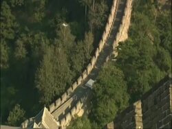 Tilt up hill along Great Wall of China, Mutianyu, China Stock Footage