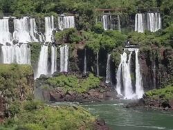 WS Cataratas do Iguacu Falls and bridge / Foz do Iguacu, Parana, Brazil Stock Footage