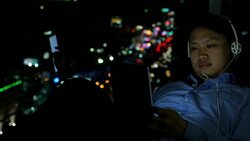 Youngman using tablet computer in office Stock Footage