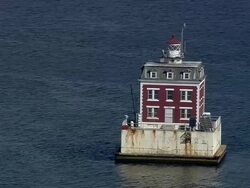 WS AERIAL ZI ZO View of New London lighthouse / Connecticut, United States Stock Footage