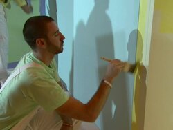 ATMOSPHERE: participants painting at the Claire Danes Launches Valspar's New Hi-Def Paint and Exhibition Stock Footage