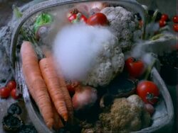 T/L CU vegetables rotting in wooden basket Stock Footage