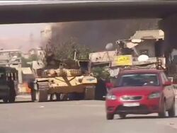 Tanks on Road in Ain Tarma District of Damascus News Clip