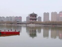 MS PAN Lake in front of Tang Paradise / xi'an, shaanxi, china Stock Footage