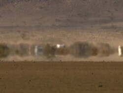 WS View of cars disparition hot atmosphere at desert / Djibouti Stock Footage