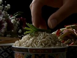 Rice with vegetable in ceramics plate Stock Footage