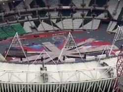 London 2012 Olympic Stadium Clean Up Aerials News Clip