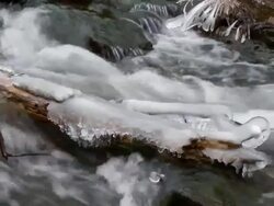 MS Frozen ice formed on log in stream / Madoc, Ontaria, Canada Stock Footage