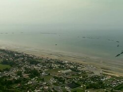 AERIAL, Arromanches and Mulberry harbour, Normandy, France Stock Footage